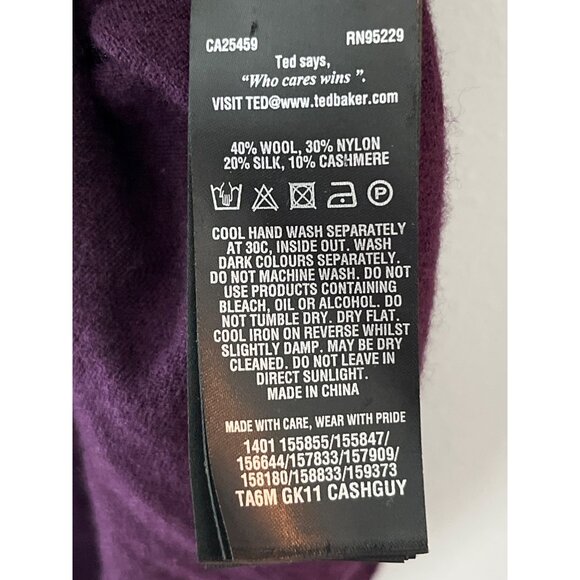 Ted Baker Dark Purple Men's V-Neck Knit Sweater Wool Cashmere SIlk Blend Size 6 - Picture 5 of 7